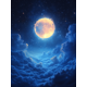 thumbnail image 1 of Qisvanset 12x16 Inch 2D Flat Framed Canvas Art, Glowing Full Moon Starry Cloud Mystical Nature Inspired Home Wall Decor, 1 of 5
