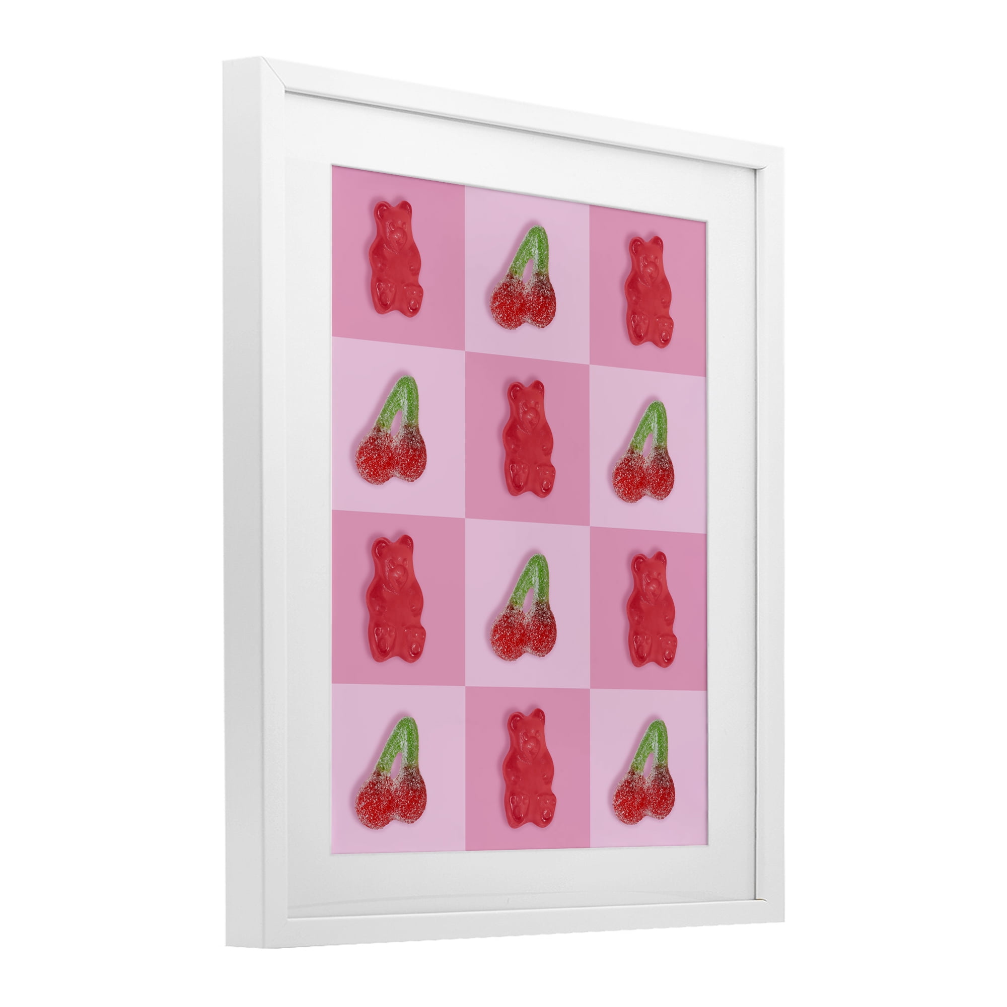Stupell Industries Gummy Bears and Cherries Grid White Framed Print Under Glass, design by LISH Creative