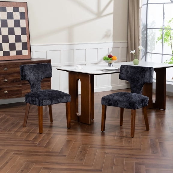 FFZ Mid Century Modern Dining Chairs Set of 2 with Chenille Fabric and Hardwood Frame, Gray