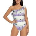 thumbnail image 2 of Yiaed Lavender and Butterfly Print Women One Piece Swimsuits Tummy Control One Shoulder Bathing Suits Pattern Ruffle Swimwear-Large, 2 of 8