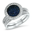 thumbnail image 2 of His Hers Sterling Silver CZ Bridal Blue Black Titanium Wedding Band Engagement Ring Set, 2 of 8
