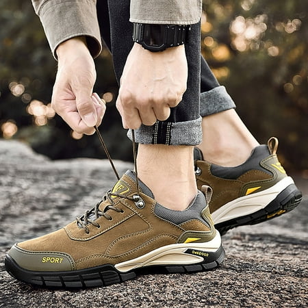 

ZXHACSJ Men s Casual Wear-resistant High-top Leather Shoes British Casual Men s Shoes Khaki 46
