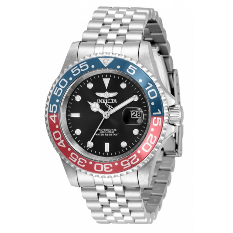Invicta Pro Diver Men's Quartz Watch, Black Dial, Pepsi Bezel