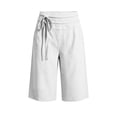 thumbnail image 6 of AHTJRT Tie Side Capri Pants for Women High Waist Knee Length Stretchy Breathable Summer Wide Leg Cotton Linen Capris with Pockets White M, 6 of 10