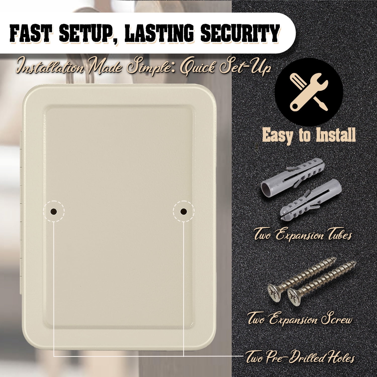 Key Cabinet Lock Box - White Key Storage Box Wall Mount with Combination Lock, Secured Key Organizer Box with 48 Colored Key Holder for Homes, Office, Apartments, Hotels, Business