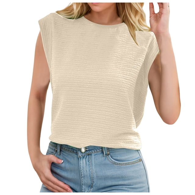 HBFAGFB Débardeurs pour Femmes Col Rond Simple Chandail Sans Manches T-Shirt Léger Beige Taille TG