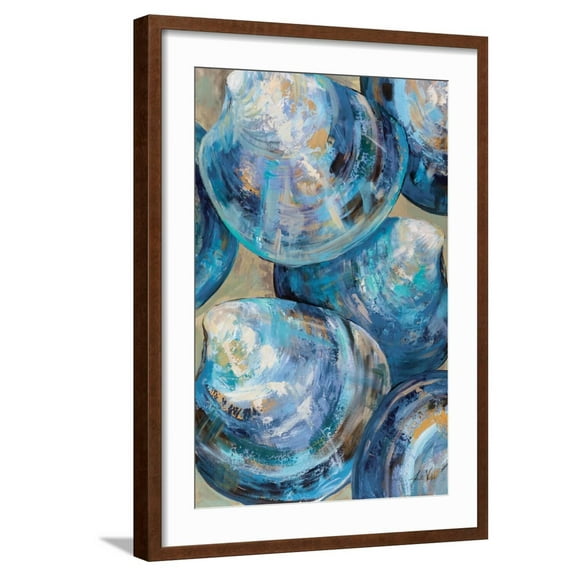 Art.com Beyond Blue Shells Light Art Print by Jeanette Vertentes, Brown Frame Wall Art, 21" x 29"