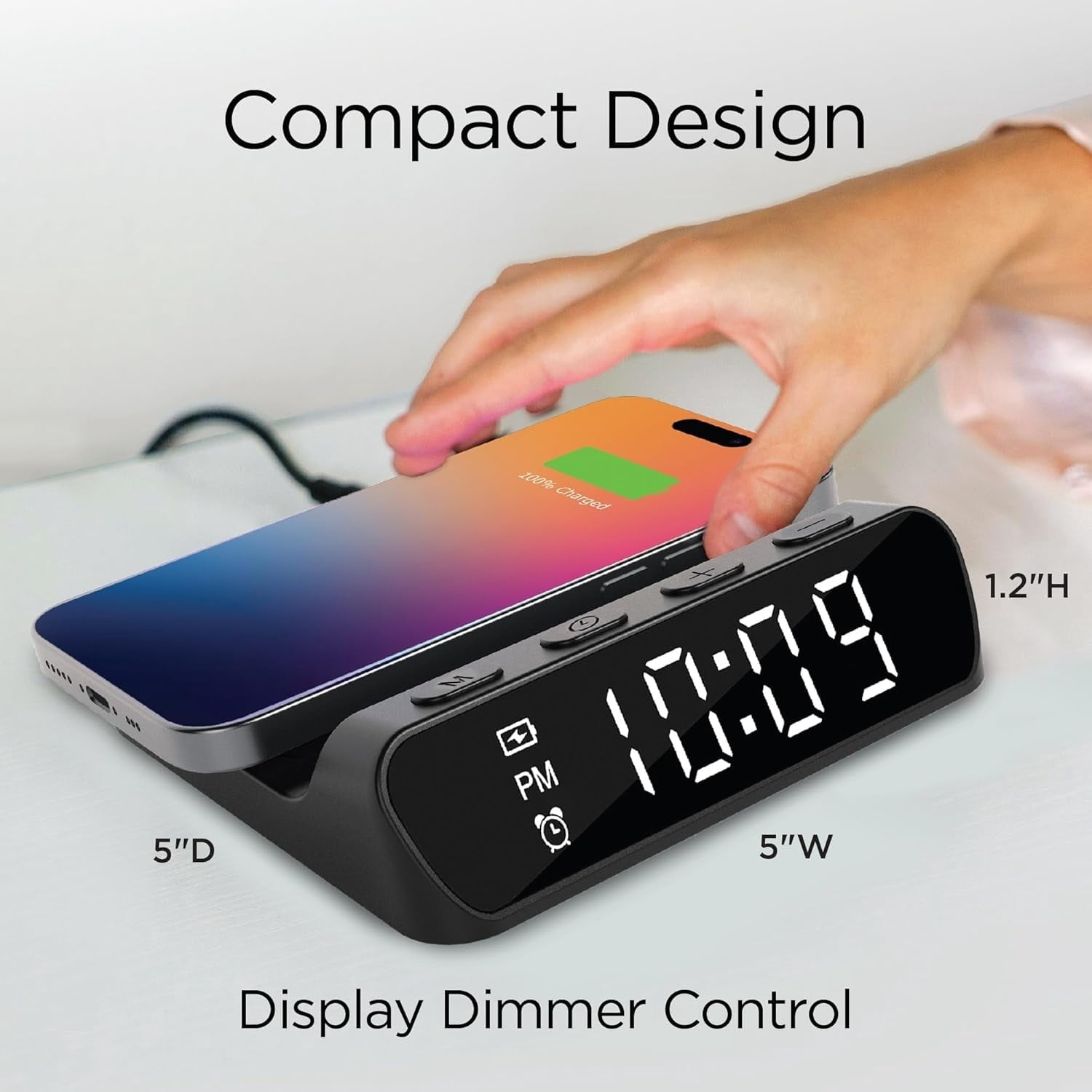 Open Box iHome iW14 Alarm Clock with Wireless Charger for iPhone, Android, and More - Black IW14B.EXV24