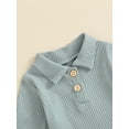 thumbnail image 6 of Nygoyerh 2-Piece Baby Boys Ribbed Set 3M 6M 12M 18M Button Long Sleeve Playwear Lapel Neck Romper with Drawstring Pocket Long Trousers Newborn Infant Outfits, 6 of 7