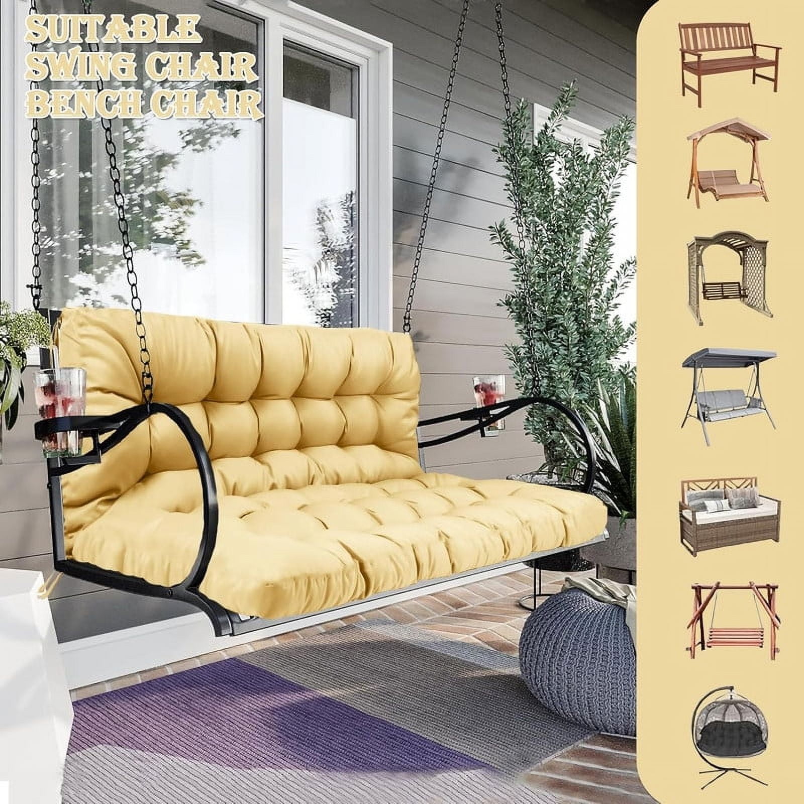 Replacement Cushions for Swing, Waterproof Porch Swing Cushion, 2-3 Seat Outdoor Bench Cushion with Backrest for Patio Furniture Garden Porch Loveseat Glider Pad (Beige 60*40in)