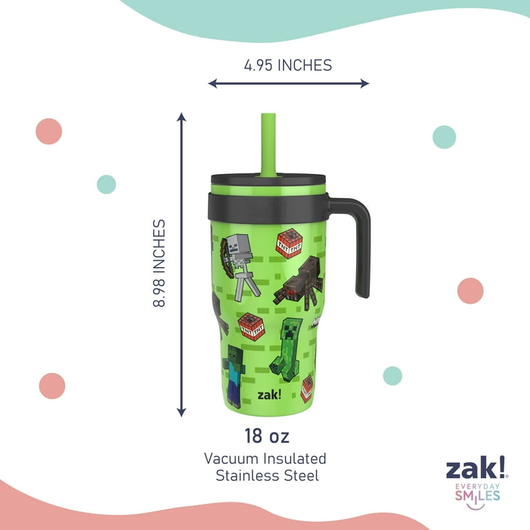 Zak Designs 18oz Minecraft Kids Straw Handle Tumbler, Stainless