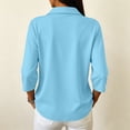 thumbnail image 4 of Womens Polo Shirts 3/4 Sleeve Solid Color Button Lapel Collar Business Casual Golf Tops Sky Blue XL, 4 of 9