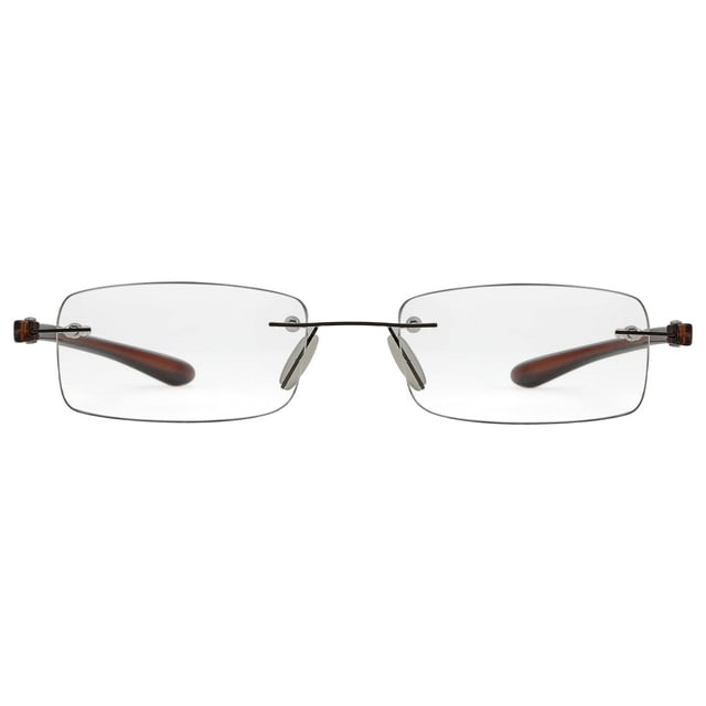 Reducblu Rimless Lightweight Reading Glasses for Women and Men,Frameless Rectangle Readers with Brown Arm +1.75