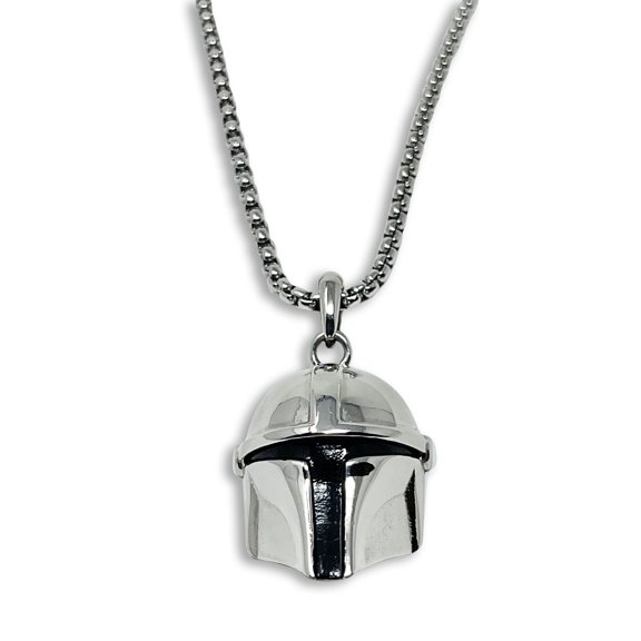Star Wars: Mandalorian 3D Helmet Pendant Necklace, 316L Steel, Chain 22, No Gemstone