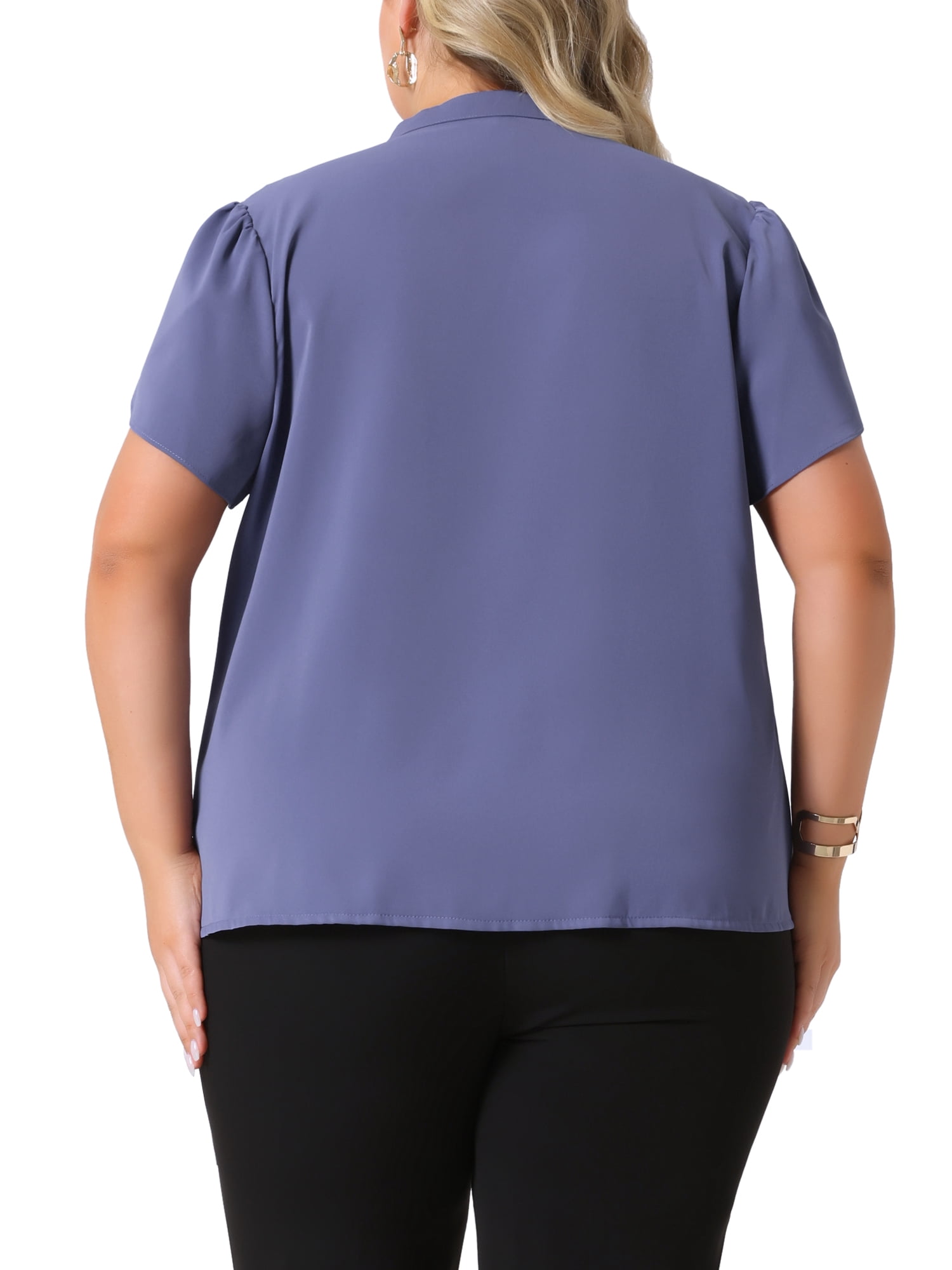 DARING DIVA Women's Plus V Neck Petal Sleeve Button Down Chiffon Blouse 1X Blue