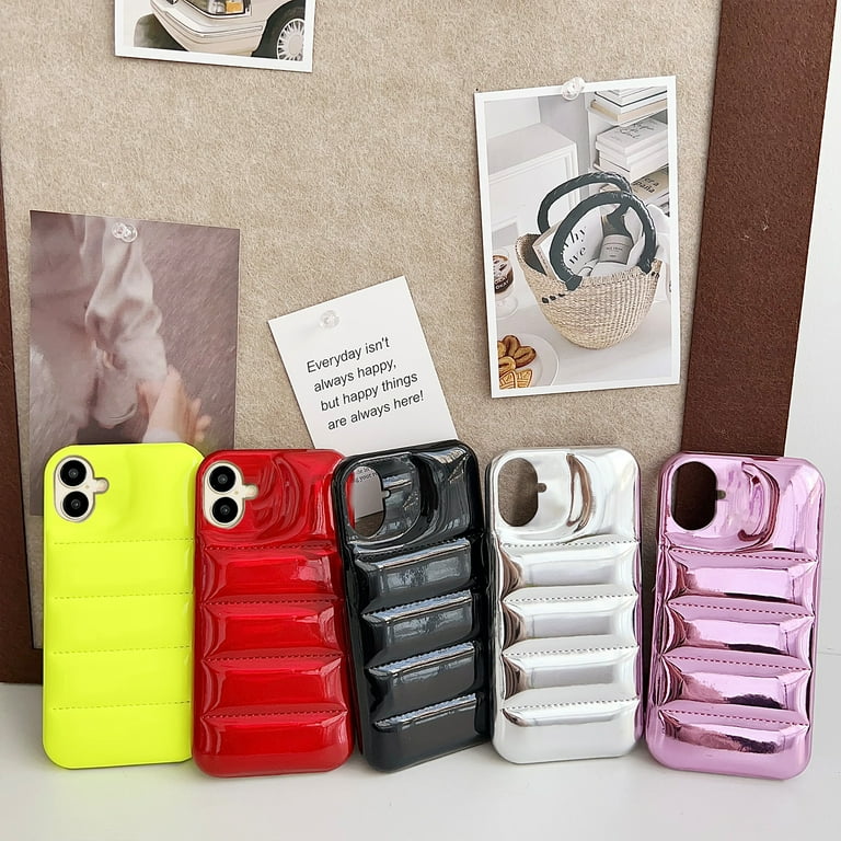 Puffer Phone Case for iPhone 16 Plus, Laser Glossy Down Jacket