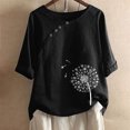 thumbnail image 2 of ATOYSOY Women's Round Neck Pullover Cotton Lined Loose Tops Short Sleeve Button T Shirts Causal Workout Comfy Retro Summer Saving Trendy Floral Graphic Tees for Girls Black M, 2 of 4