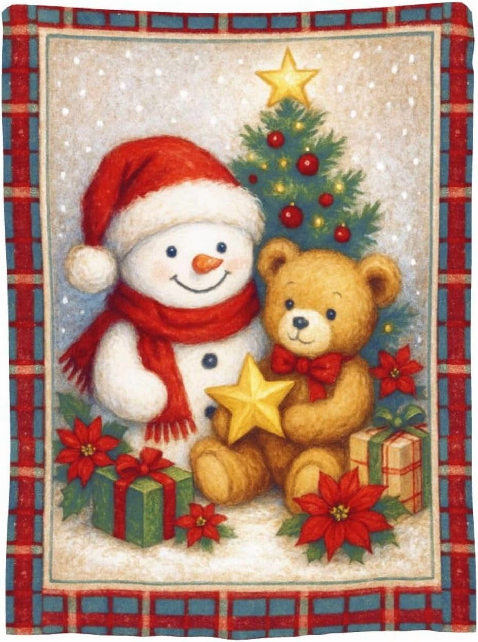 Christmas Snowman Bear Blanket Super Soft Warm Fluffy Fleece Flannel Christmas Tree Blanket Cozy Fuzzy Plush Stuff Bedding Blankets Gifts for Women Users men Women Adults 60"X50"