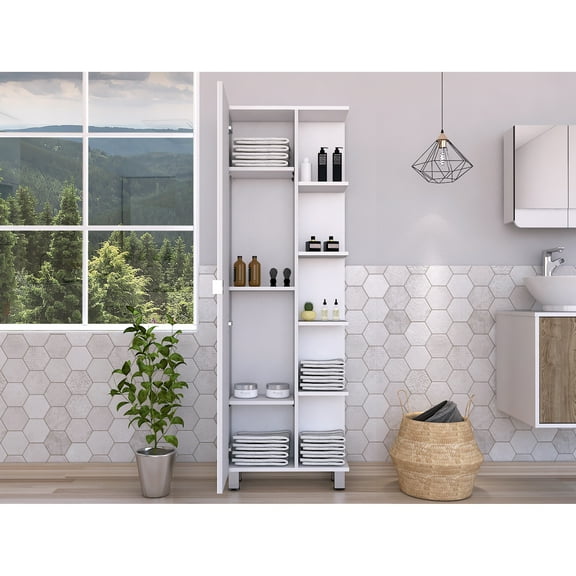 White Corner Cabinet With 11.6"h Upper & Lower Shelves And Storage Finish , 5 Open 1 Door