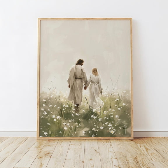 Walk With Me Jesus Modern Christian Wall Art, Unframed Paper Print Size 8x12
