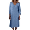 thumbnail image 5 of GUACER V Neck Midi Dresses for Women Solid Long Sleeve Soft Casual Slim Fit Dresses for Fall Winter Lounge Wedding Guest Gift, 5 of 7