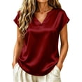 thumbnail image 2 of Babysbule Notch Neck Short Sleeve Blouse S-XXL Women's Casual Office Loose Fit Everyday Top, 2 of 9