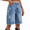 thumbnail image 3 of Women Denim Bermuda Shorts Knee Length Low Rise Baggy Jorts Light Blue S, 3 of 9
