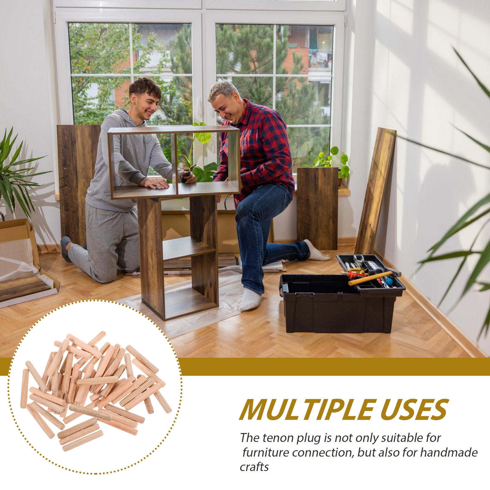 OUNONA Brown Wooden Craft Dowels for Furniture Assembly, Secure Connections, and Drawer Repair Kits