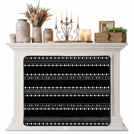 Magnetic Fireplace Cover White Bohemia Fireplace Screen Black Boho Geometric Lines Insulation Fireplace Blocker Blanket Save Energy Fireplace Draft Stopper Covers for Living Room 45x34
