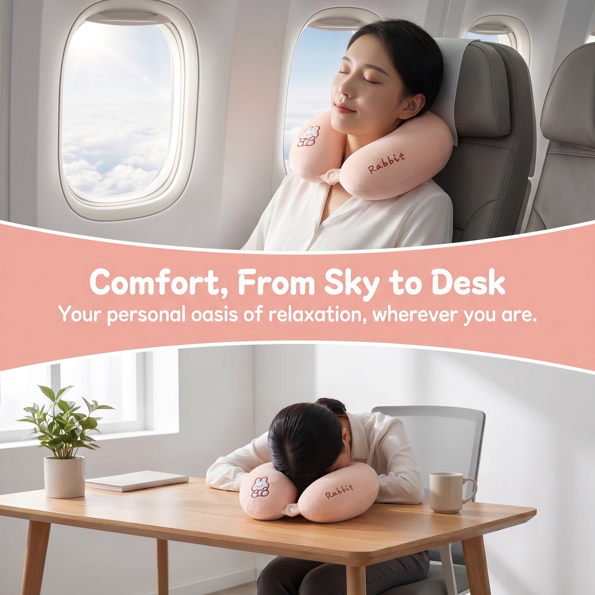 Unique Bargains Memory Foam U Shape Travel Neck Pillow for Airplane Use Pink 11"x11"