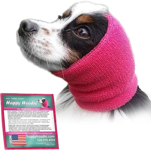 Happy Hoodie The Original Dog & Cat Calming Band for Anxiety Relief, Noise Protection, Grooming, Thunder, Fireworks, XS Pink, Since 2008