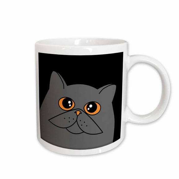 3drose, the Curious Cat Grey with Orange Eyes Black, 11oz Mug