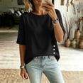 thumbnail image 4 of Cilsoka Cotton Linen T-Shirt for Women Versatile Short Sleeve Crew Neck Shirts with Side Button Down Casual Loose Fit Tops, 4 of 6