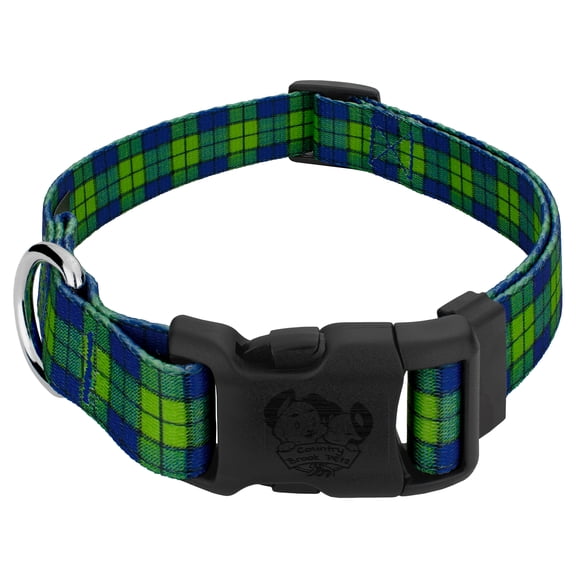 Country Brook Petz® Deluxe Blue and Green Plaid Dog Collar - Made in The U.S.A., Extra Large