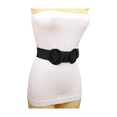 thumbnail image 5 of Women Black Braided Elastic Waistband Fabric Belt Double Round Buckle S M L, 5 of 19