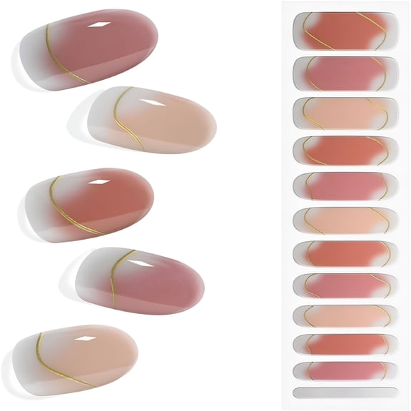 RAGUPEL Semi Cured Gel Nail Strips Extra Long Gel Nail Stickers Long Lasting Nail Wraps for Women