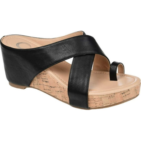 

Women s Journee Collection Rayna Toe Loop Wedge Sandal Black Faux Leather 12 M