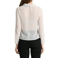 thumbnail image 3 of INSPIRE CHIC Women's Semi-Sheer Swiss Dots Ruffle Mock Neck Chiffon Blouse S White, 3 of 7