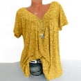thumbnail image 2 of Gvdentm Plus Size Blouse for Women Fashion Casual Solid Color Printing V-Neck Short Sleeve Ruched Tunic Tee Summer T-Shirt Tops on(Yellow,S), 2 of 5