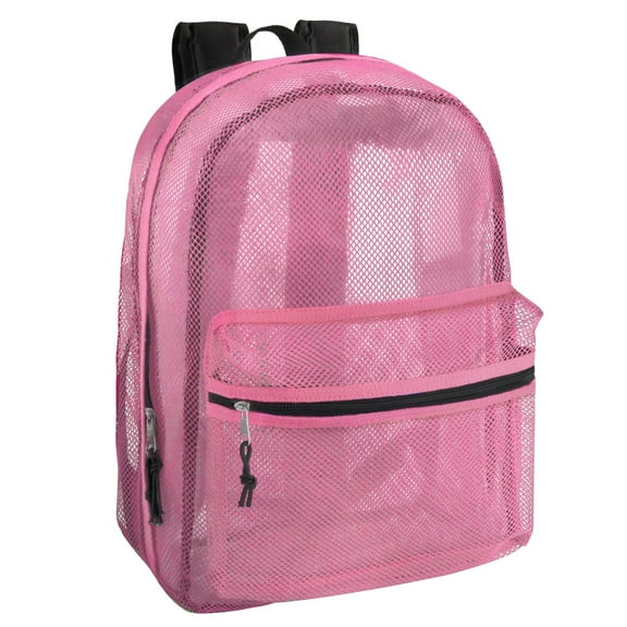 Solid Color Transparent See Through Mesh Stadium Approved Backpack for Travel and Commuting in Pink