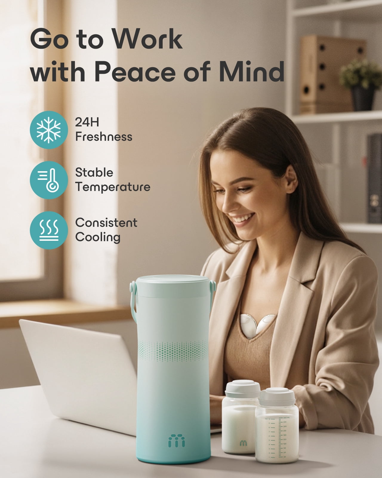 MAMAPRO Portable Breast Milk Cooler 22oz 24 Hours Stainless Steel Breastmilk Freezer Leakproof Chiller with 2 Storage Bottles for Baby