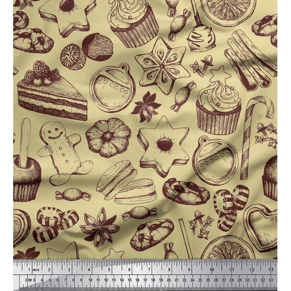 Soimoi Viscose Chiffon Fabric Cupcake,Cookies & Candies Food Printed Craft Fabric by the Yard 42 Inch Wide