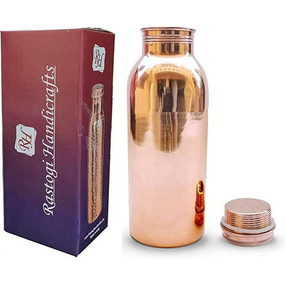 Rastogi Handicrafts Copper Brown Plain Bottle for Drinking Capacity 16oz / 500 ml