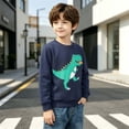 thumbnail image 5 of Afuyipoi Little Boys Cute Dinosaur Print Active Long Sleeved Crewneck Top 100% Cotton Kids Pullover Sweatshirt Size 1-7 Years Navy Size 1T, 5 of 10