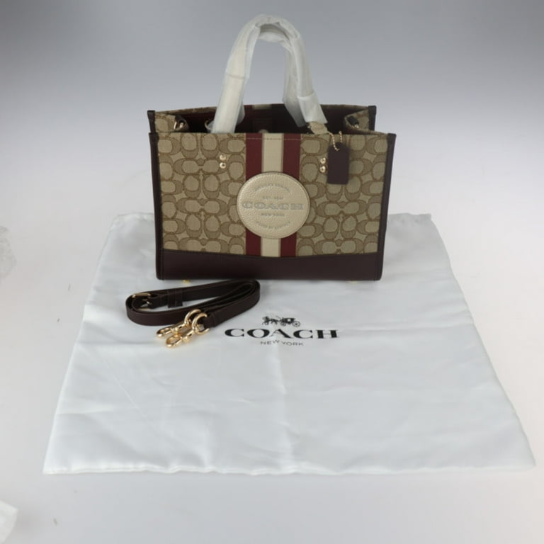 VINTAGE COACH Monogram Canvas & Brown Leather Gokd Shoulder Bag Purse