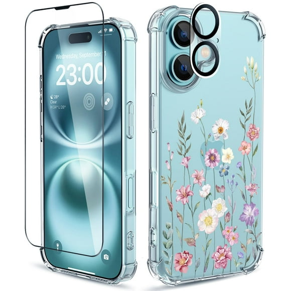 Funda de teléfono ilnehc para iPhone 16 6.1 con protector de pantalla y lente