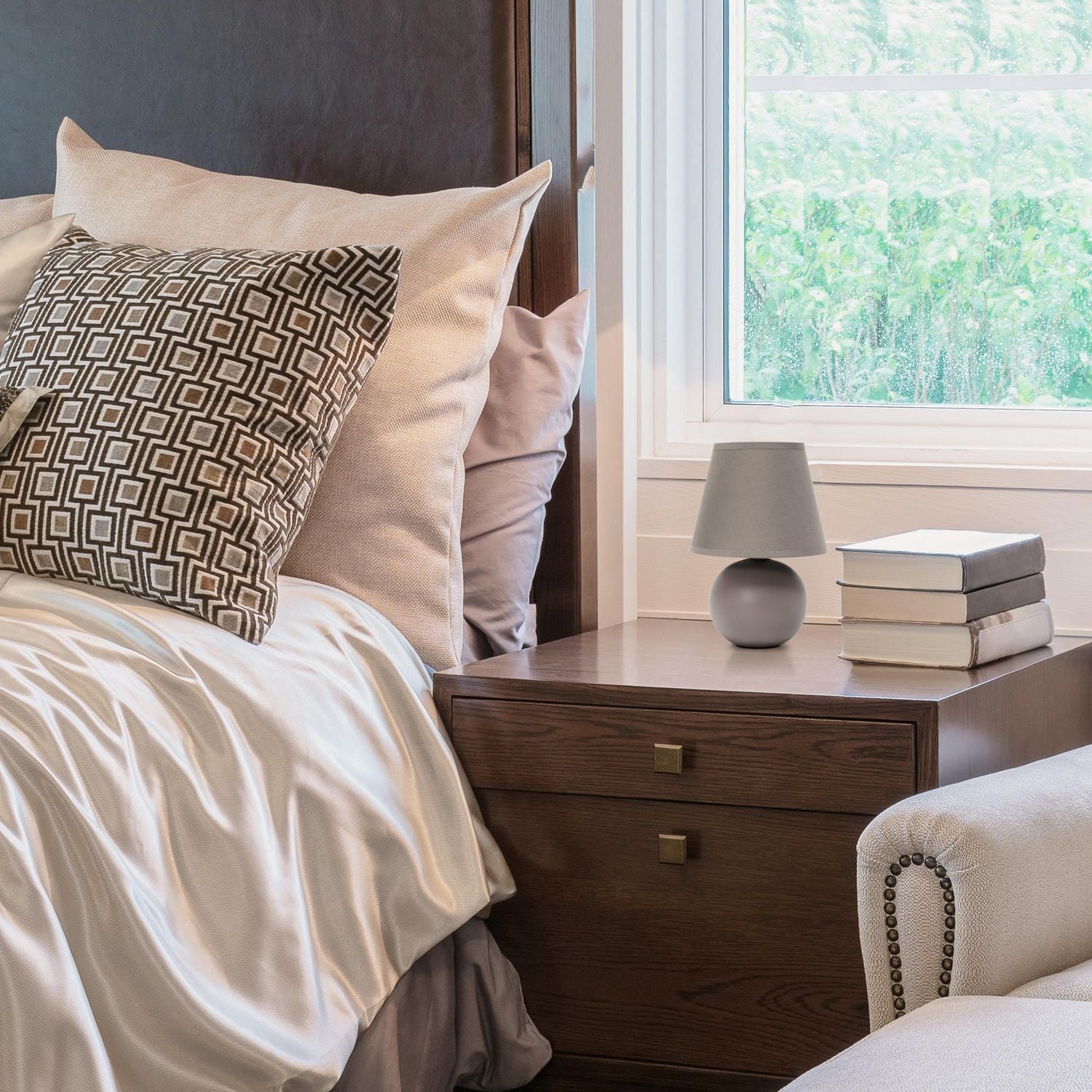 Simples Conceptions Mini globe en céramique Lampe de table, gris