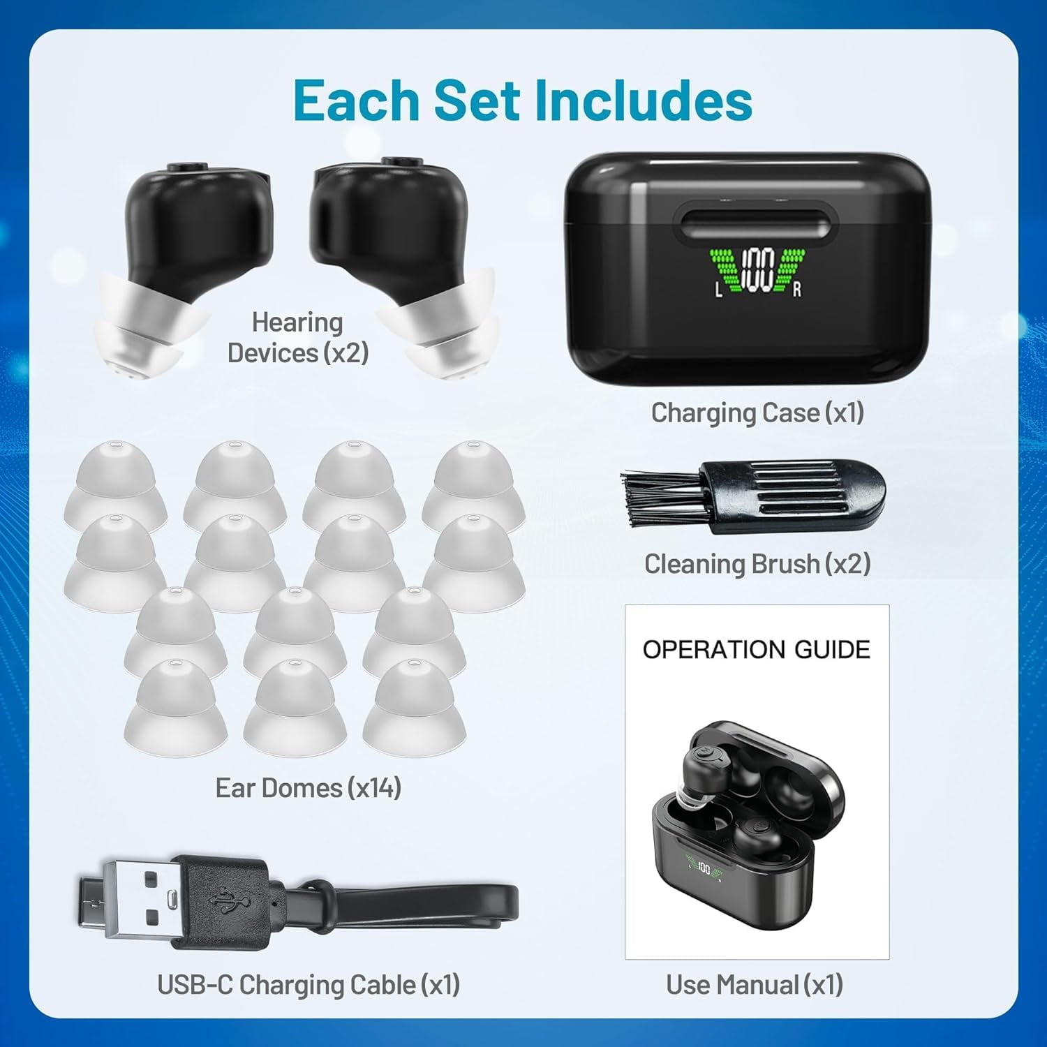 MEDca Rechargeable Personal Sound Hearing Amplifiers Pair, Bluetooth for Adults - Black