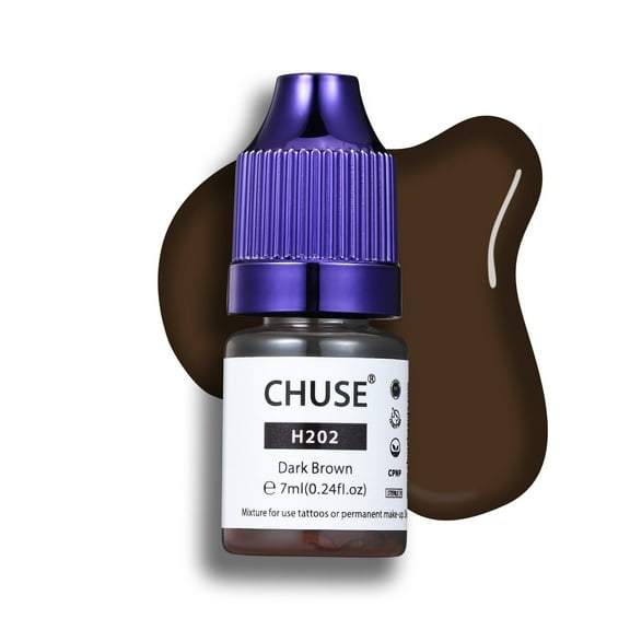 CHUSE Permanent Makeup Ink PMU Hybrid Liquid Eyebrow Pigments 0.24oz/7ml (H202 Dark Brown)