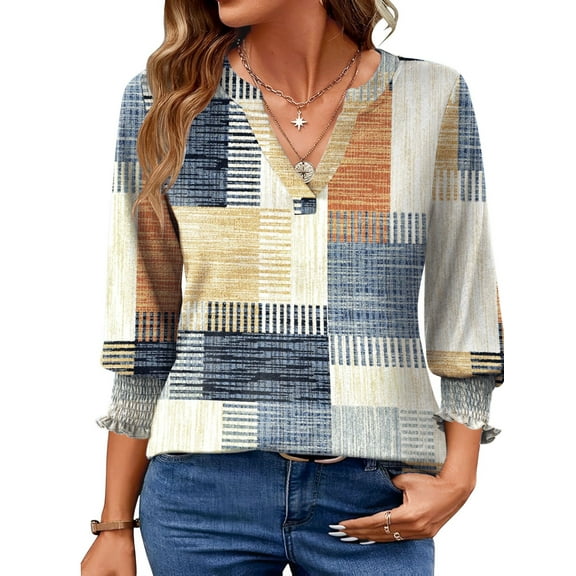 UVN Summer V Neck Womens Blouses Dressy Casual 3/4 Sleeve Shirts Ladies Tunic Tops